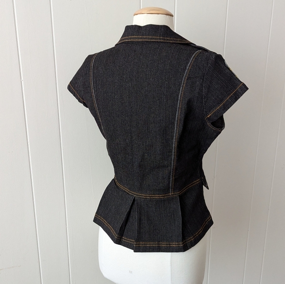 Vintage Y2K Dark Wash Denim Military Style Top by What's Hot Size M - Picture 7 of 7